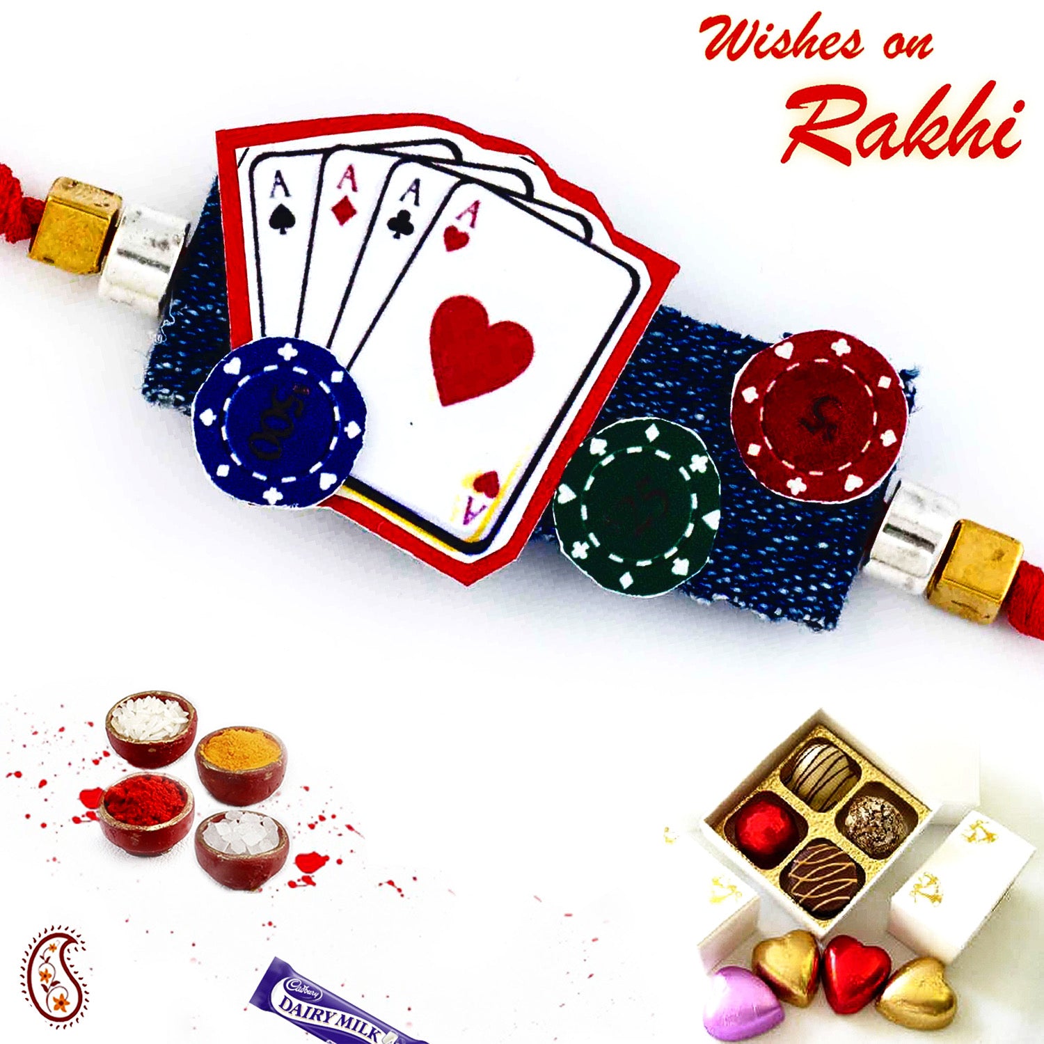 Aapno Rajasthan Amazing Playing Cards Motif Kids Rakhi - Default Title (RK17721)