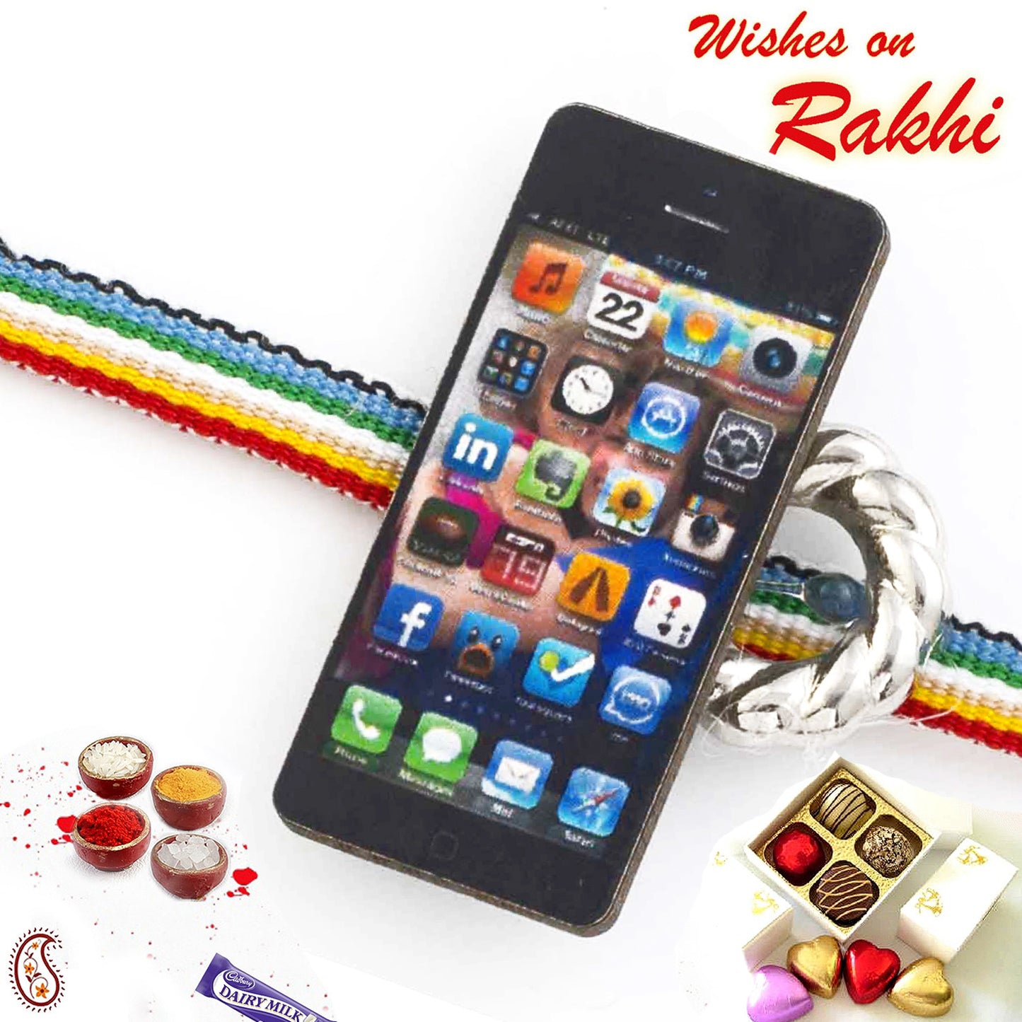 Aapno Rajasthan Multicolor Band Kids Rakhi with Mobile Motif - Default Title (RK17738)