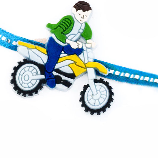 Aapno Rajasthan Cute Motor Bike Racer Motif Kids Rakhi - Default Title (RK17743)