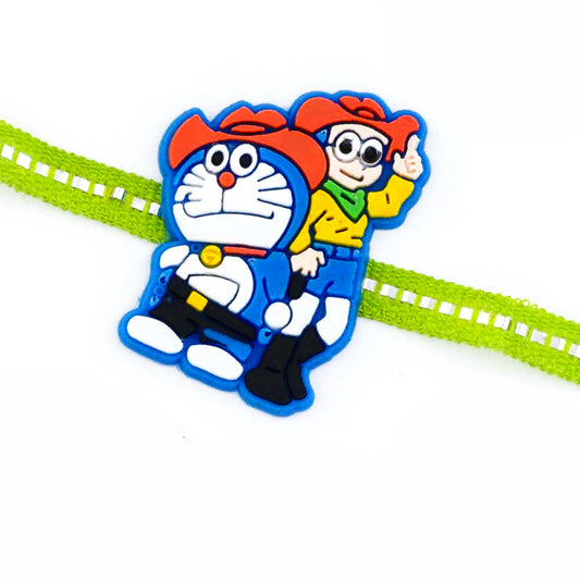 Aapno Rajasthan Cute Blue Doremon & Green Band Kids Rakhi - Default Title (RK17793)