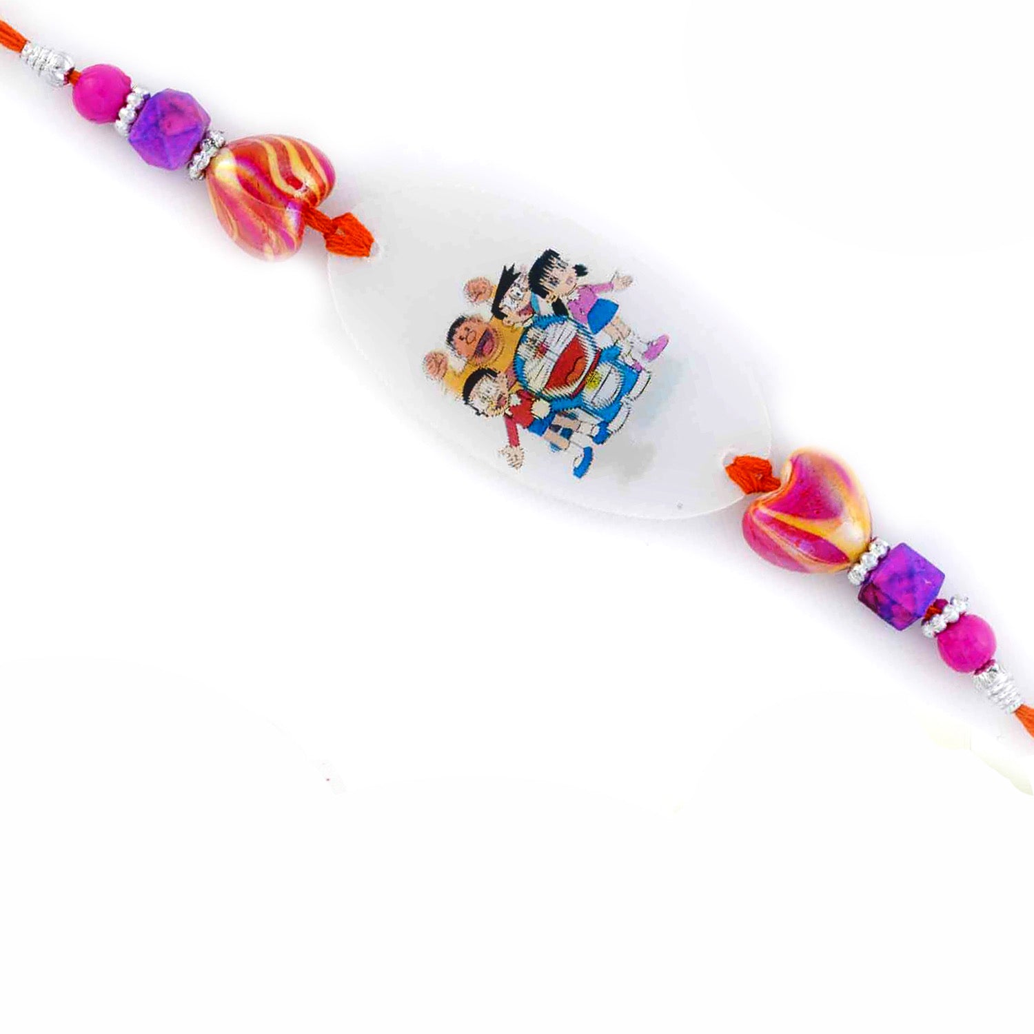 Aapno Rajasthan Pink & Purple Beads Doremon Family Motif Kids Rakhi - Default Title (RK17801)