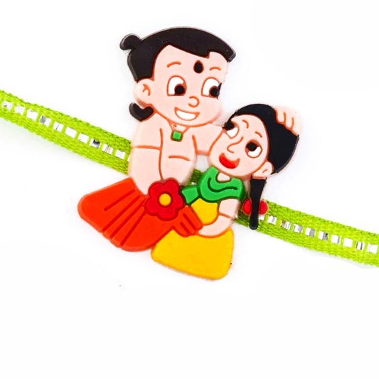 Aapno Rajasthan Chhota Bheem & Sister Motif Green Band Kids Rakhi - Default Title (RK17804)