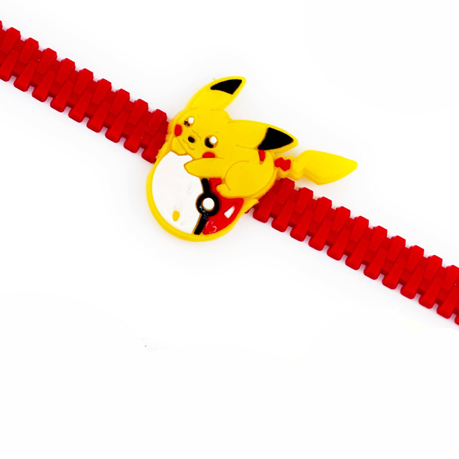Aapno Rajasthan Red Wrist Band Yellow Pikachu Motif Kids Rakhi - Default Title (RK17847)