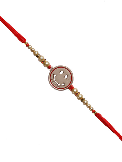 Cute Smily Kids Rakhi with White Pearls - Only Rakhi (RK22364)