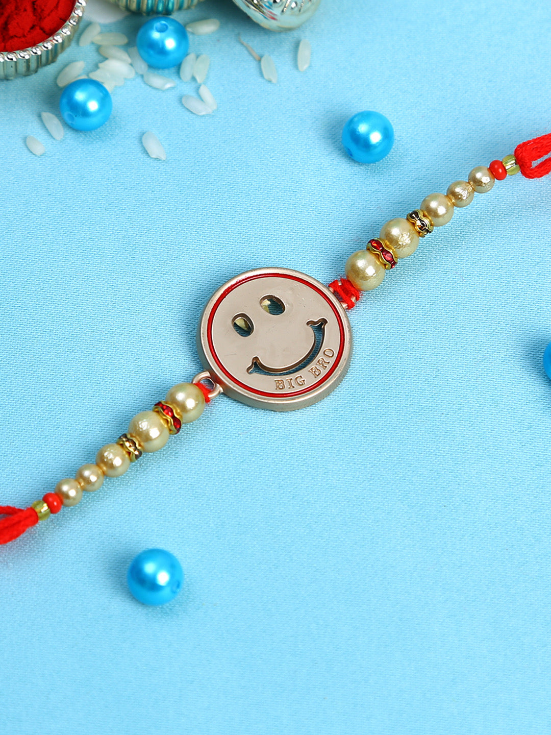Cute Smily Kids Rakhi with White Pearls - Only Rakhi (RK22364)