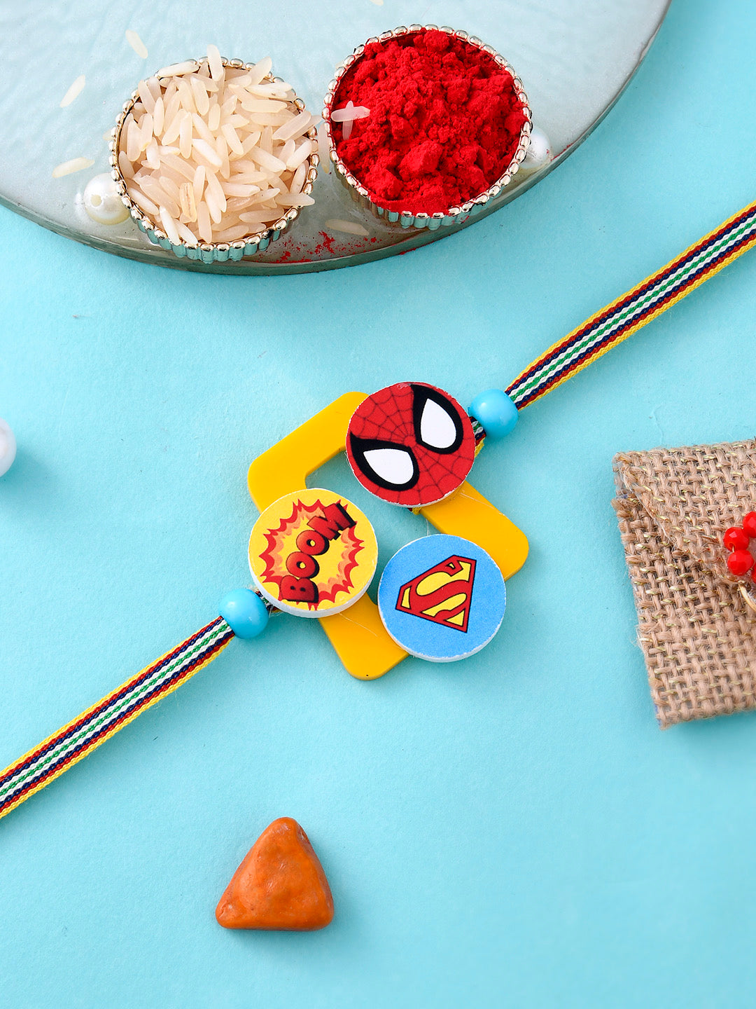 Vibrant Acrylic Superman & Spiderman Kids Rakhi - Only Rakhi (RK2302)