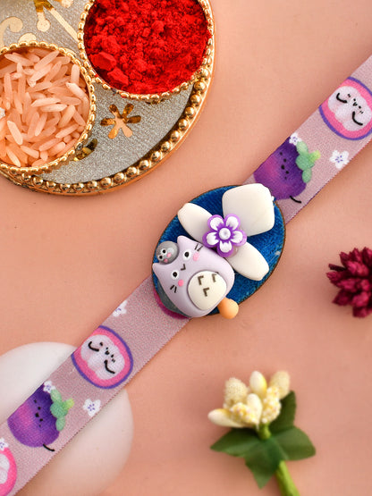 Lilac Playful Cat 3D Printed Kids Band Rakhi - Only Rakhi (RK2322)