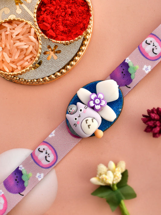 Lilac Playful Cat 3D Printed Kids Band Rakhi - Only Rakhi (RK2322)