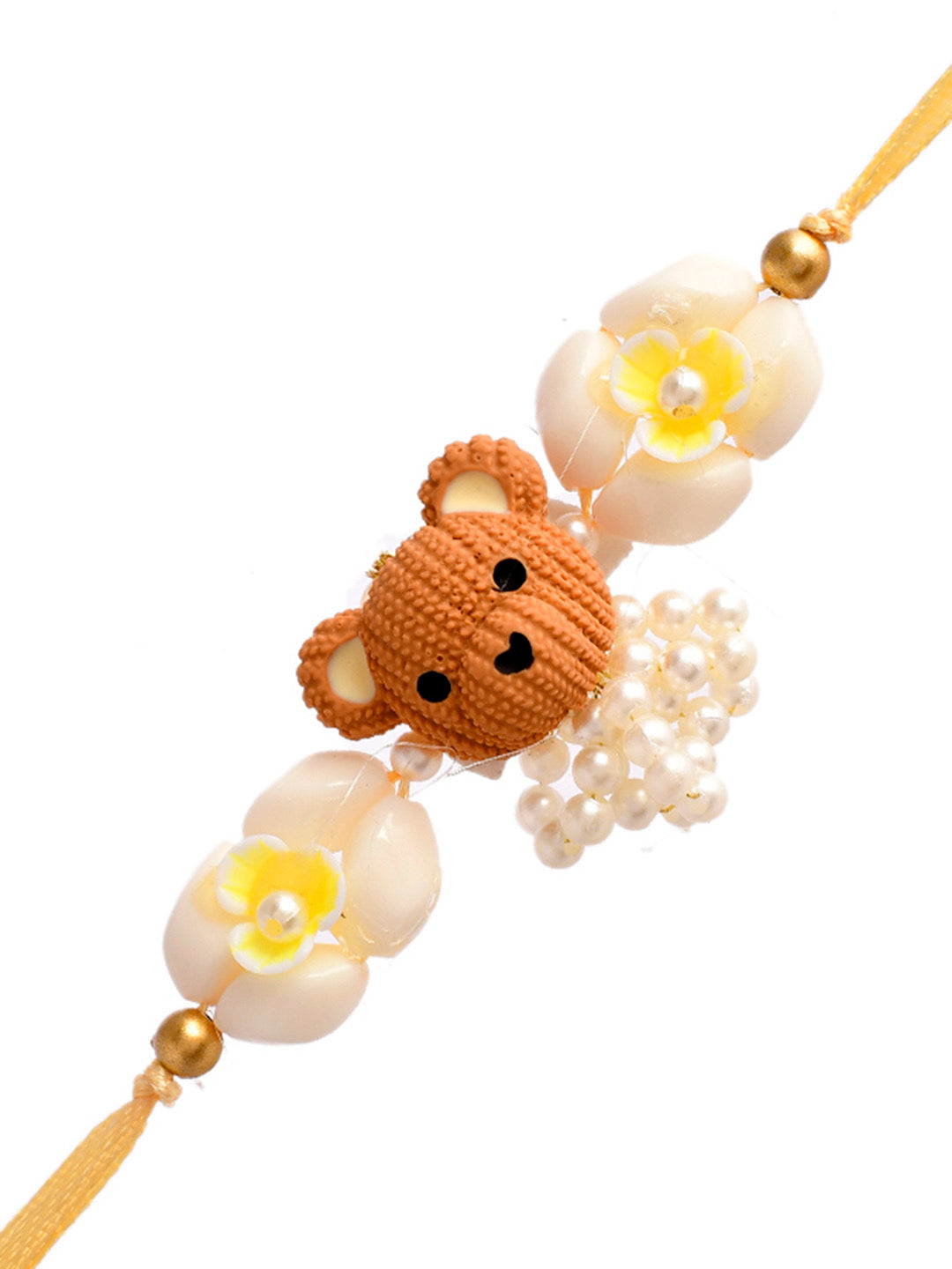 Knitted Teddy Bear & Pearl Embellished Kids Rakhi - Only Rakhi (RK2324)
