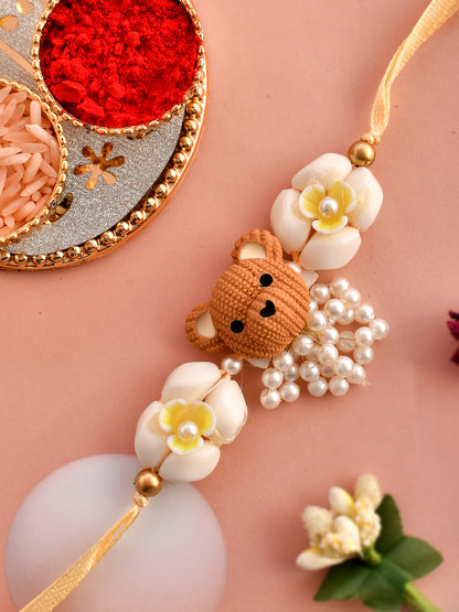 Knitted Teddy Bear & Pearl Embellished Kids Rakhi - Only Rakhi (RK2324)