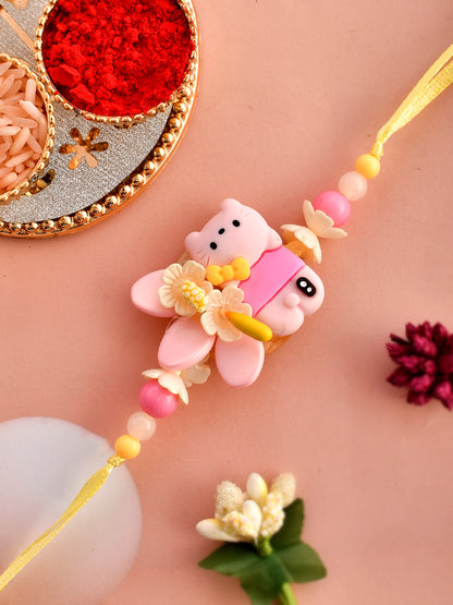 Flower & Beads Crafted Adorable Kitty Rakhi - Only Rakhi (RK2326)