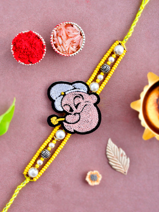 Pearl Woven Knitted Yellow Popeye Rakhi. - Only Rakhi (RK2333)