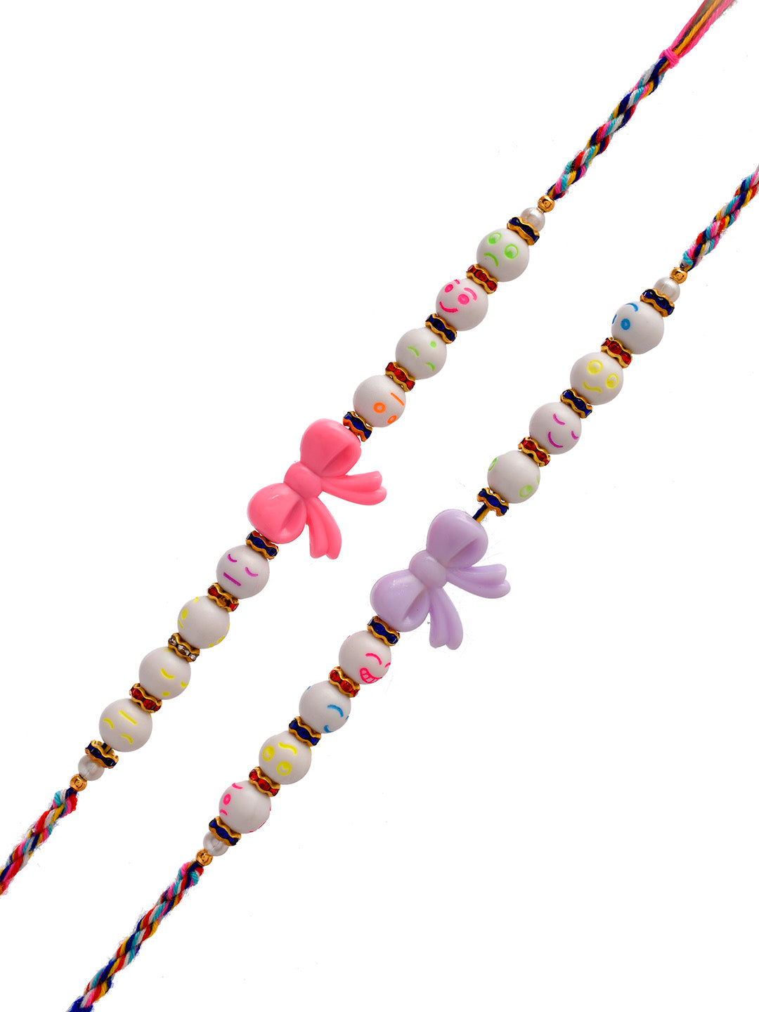 Set Of 2 Smiley Beads Woven Colorful Bow Rakhi - Only Rakhi (RK2334_2)