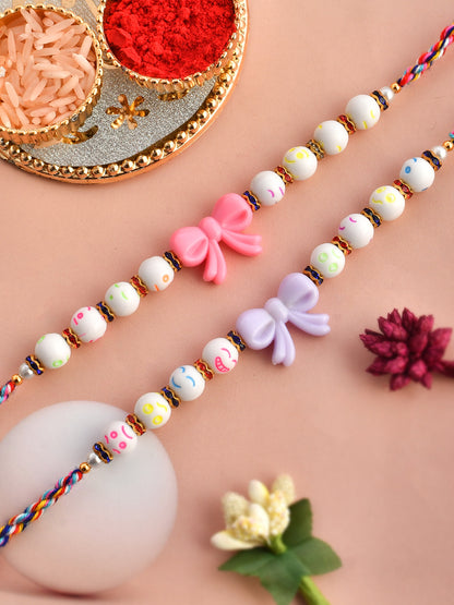Set Of 2 Smiley Beads Woven Colorful Bow Rakhi - Only Rakhi (RK2334_2)