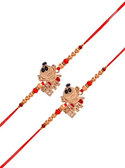 Set Of 2 Beads and 3D Embellished ‘SWAG BHAI’ Metal Rakhi - Only Rakhi (RK2343_2)
