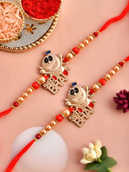 Set Of 2 Beads and 3D Embellished ‘SWAG BHAI’ Metal Rakhi - Only Rakhi (RK2343_2)