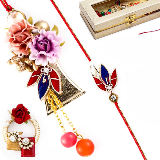 Aapno Rajasthan Beautiful Flower & Leaf Style Bhaiya Bhabhi Rakhi Set - Default Title (RP17866)