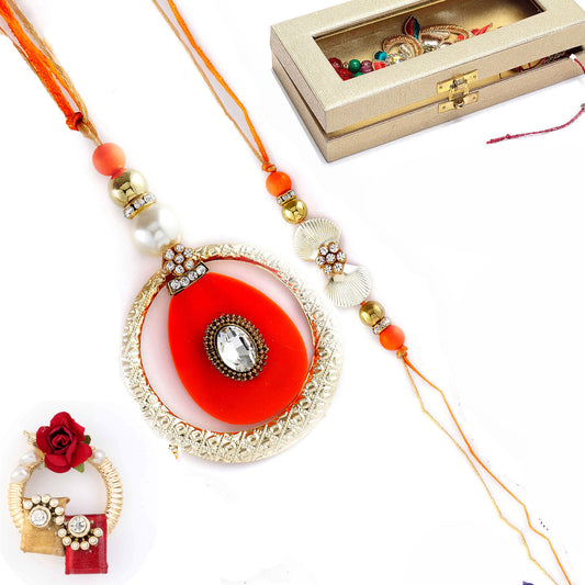 Aapno Rajasthan Metal Ring and Crystal Bhaiya Bhabhi Rakhi Set - Default Title (RP17892)