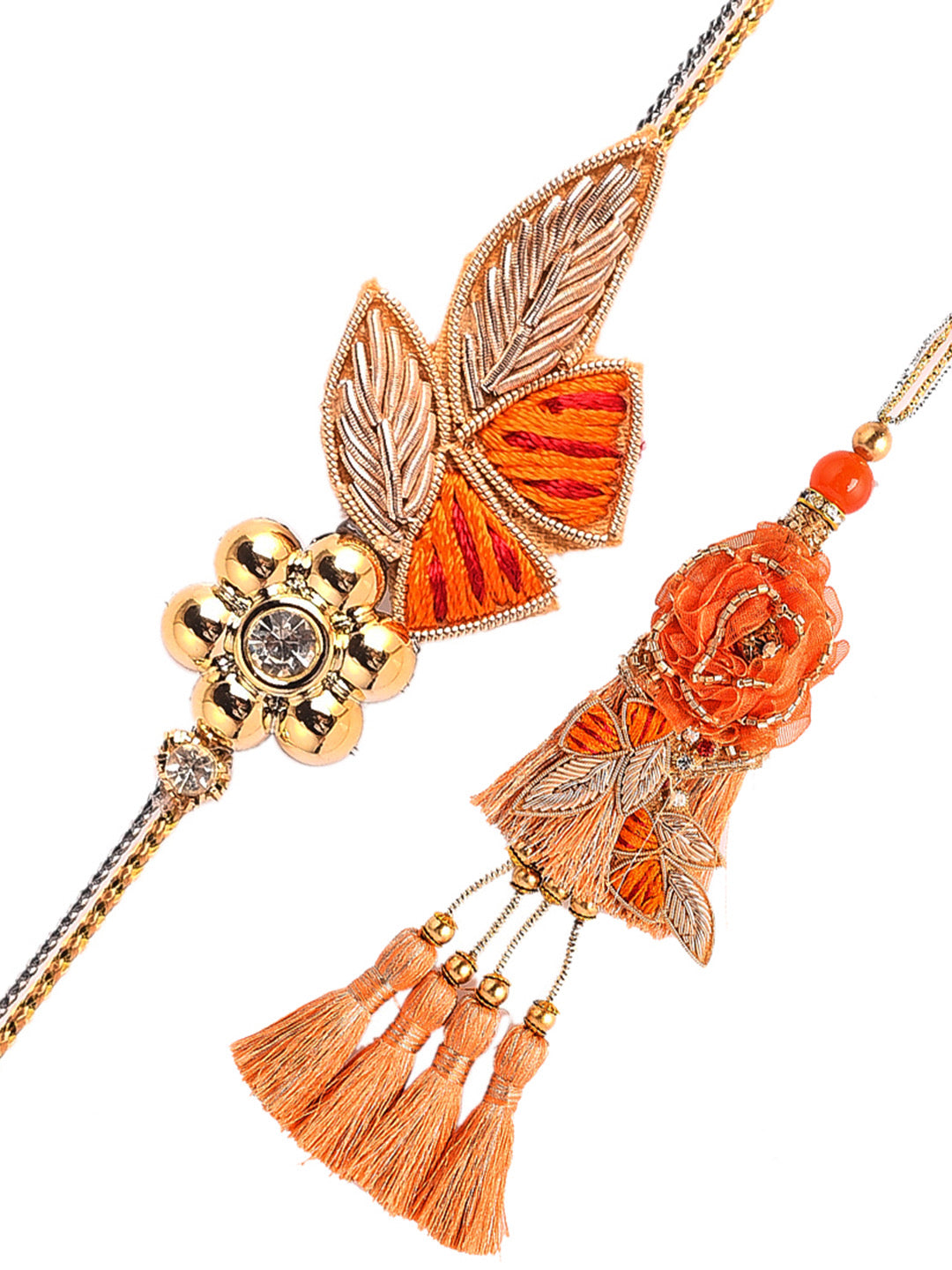 Aapno Rajasthan Beautiful Orange Zardosi work Bhaiya Bhabhi Rakhi Set - Only Rakhi (RP1904_J23)