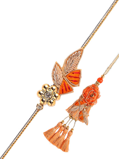 Aapno Rajasthan Beautiful Orange Zardosi work Bhaiya Bhabhi Rakhi Set - Only Rakhi (RP1904_J23)