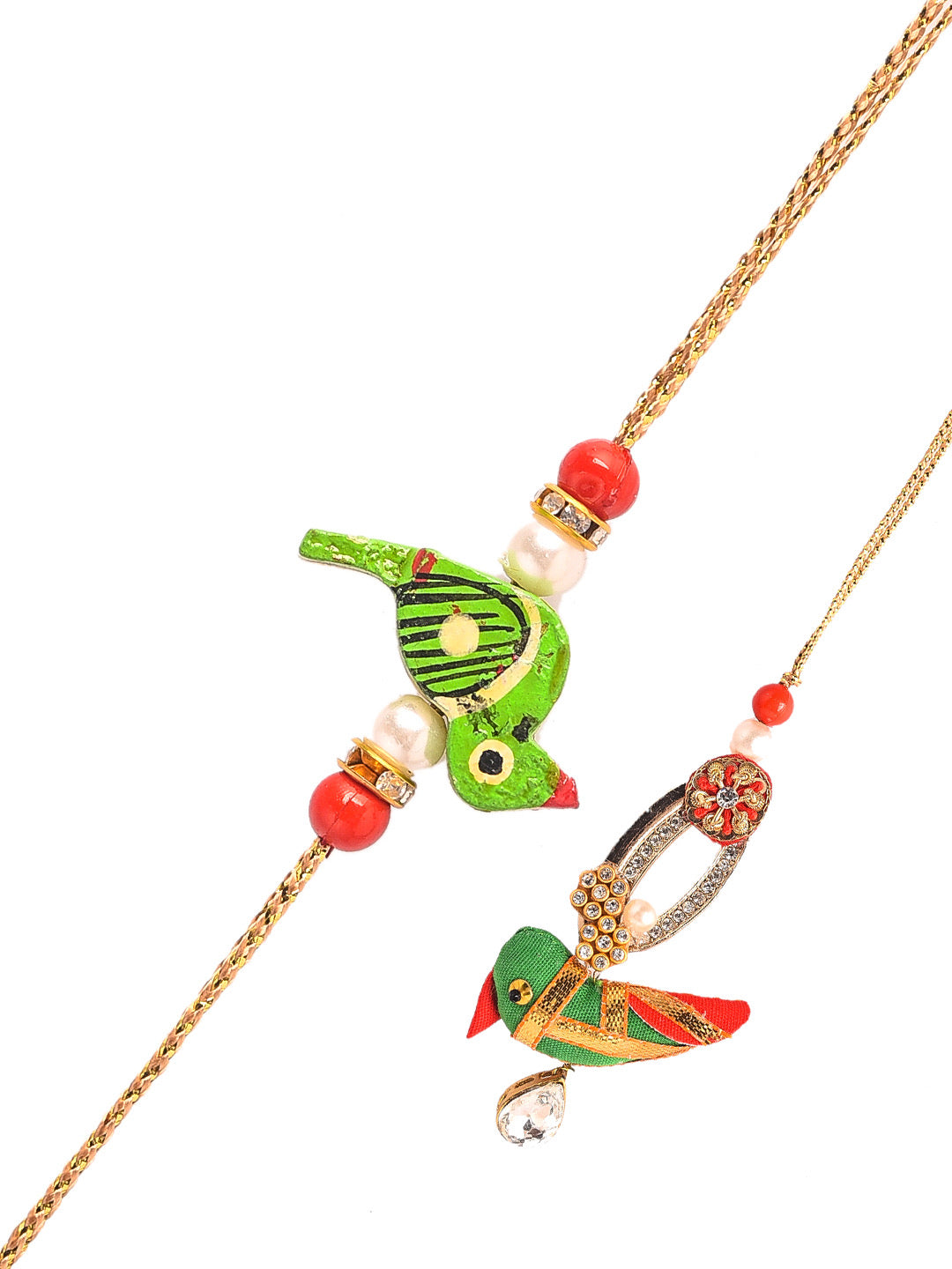 Traditional Handcrafted Red and Green Bird motif Bhaiya Bhabhi Rakhi Set - Only Rakhi (RP1923_J23)