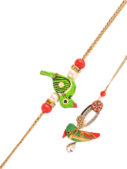 Traditional Handcrafted Red and Green Bird motif Bhaiya Bhabhi Rakhi Set - Only Rakhi (RP1923_J23)