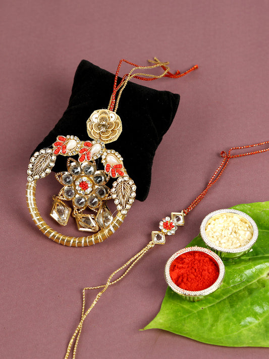 Modern Style Bhaiya Bhabhi Traditional Rakhi Set with Zardosi Work - Default Title (RP2107)