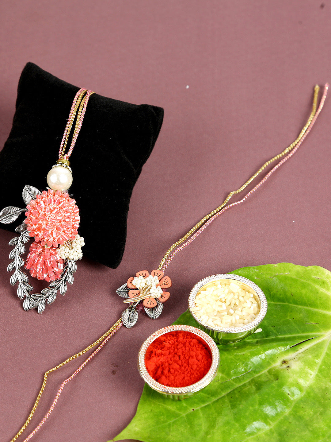 Modern Style Beads Embellished Rakhi Set for Bhaiya Bhabhi - Default Title (RP2114)