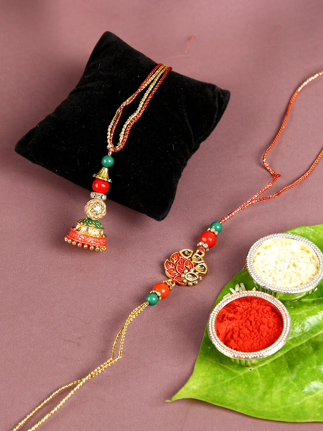 Ethnic and Traditional Bhaiya Bhabhi Rakhi Set in Red - Default Title (RP2117)