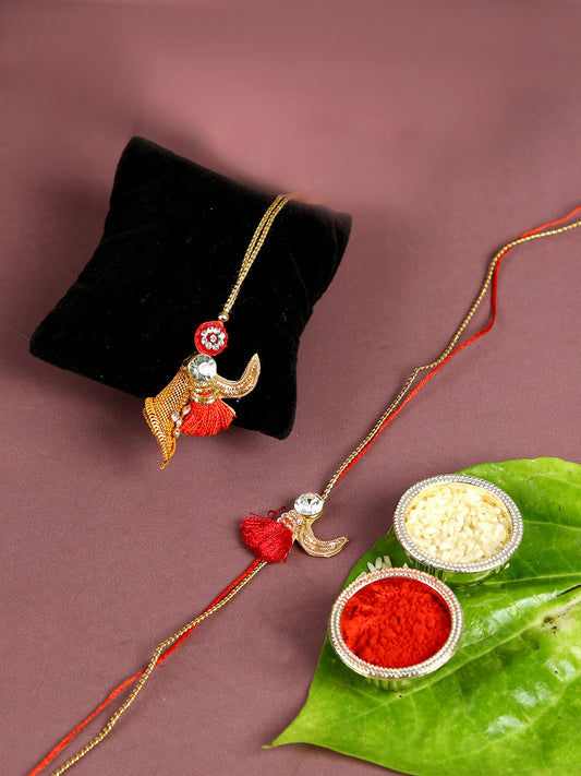 Traditional Pearl and Red Pom-pom Bhaiya Bhabhi Rakhi Set - Default Title (RP2132)