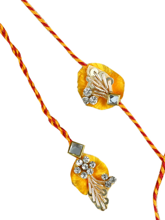 Handcrafted Beautiful and Modern Bhaiya Bhabhi Rakhi Set with Golden Sequin - Default Title (RP2135)