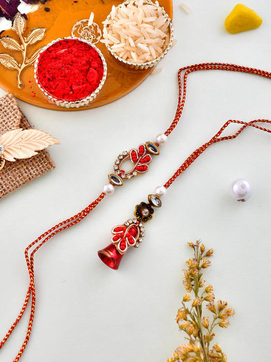 Beautiful Red Beads Bhaiya Bhabhi Rakhi Set with Hints of Golden - Only Rakhi (RP2141_J23)