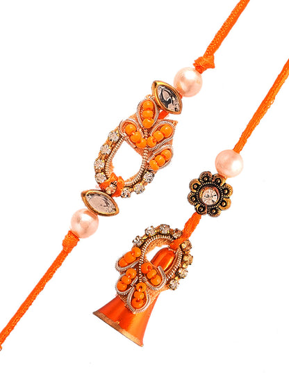 Orange Zardosi Work Bhaiya Bhabhi Rakhi Set with Hints of Golden - Only Rakhi (RP2142_J23)