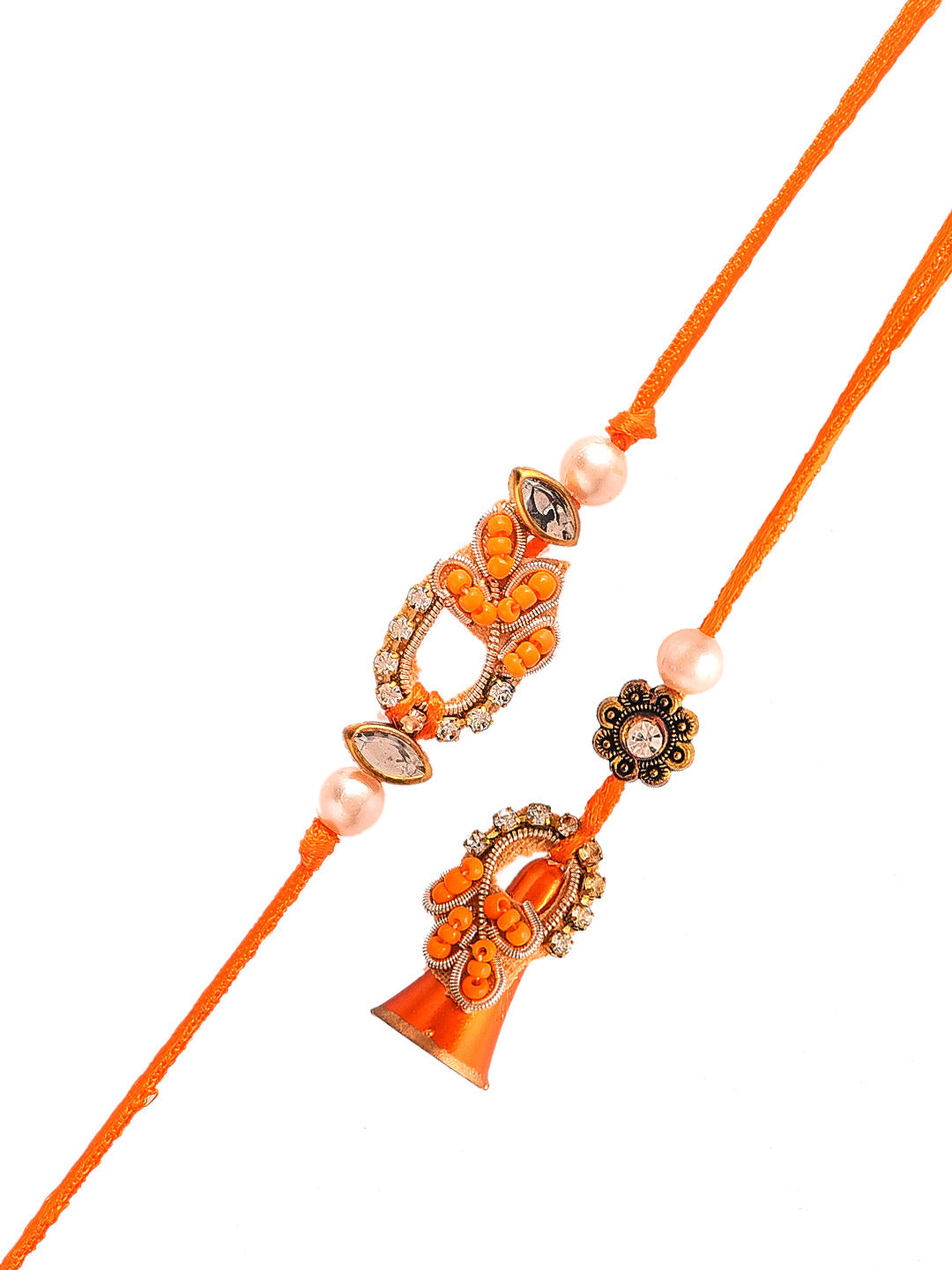 Orange Zardosi Work Bhaiya Bhabhi Rakhi Set with Hints of Golden - Only Rakhi (RP2142_J23)