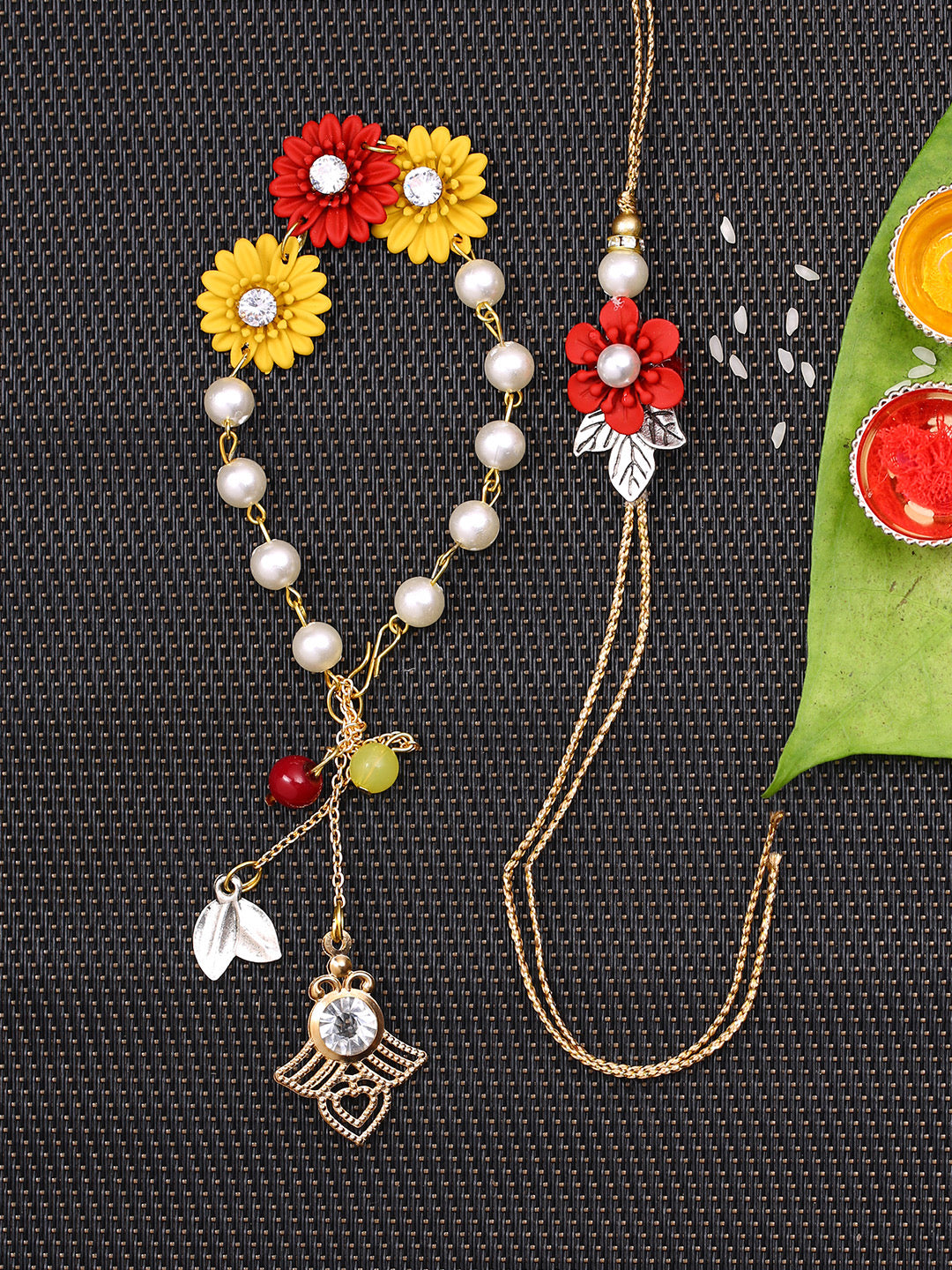 Flower Design Rakhi for Bhaiya and Bracelete Rakhi for Bhabhi - Default Title (RP2152)