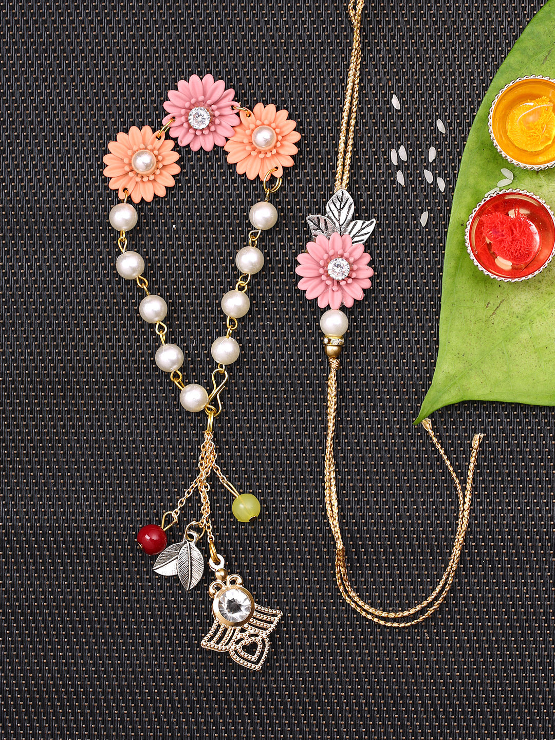 Flower Design Rakhi for Bhaiya and Bracelete Rakhi for Bhabhi - Default Title (RP2153)