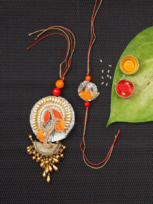 Stone Studded Traditional Bhaiya Bhabhi Rakhi Set - Default Title (RP2154)