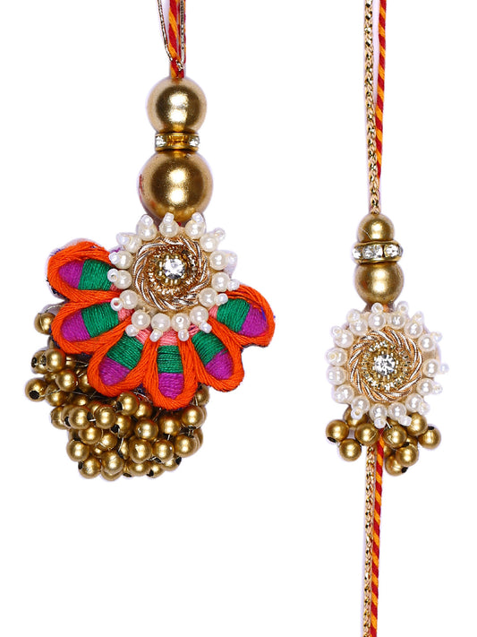 Beautiful White Flower Design for Bhaiya and Multicolor Lumba for Bhabhi - Default Title (RP2155)