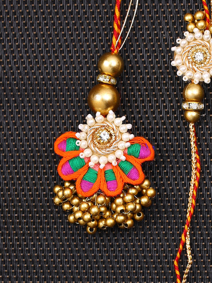 Beautiful White Flower Design for Bhaiya and Multicolor Lumba for Bhabhi - Default Title (RP2155)