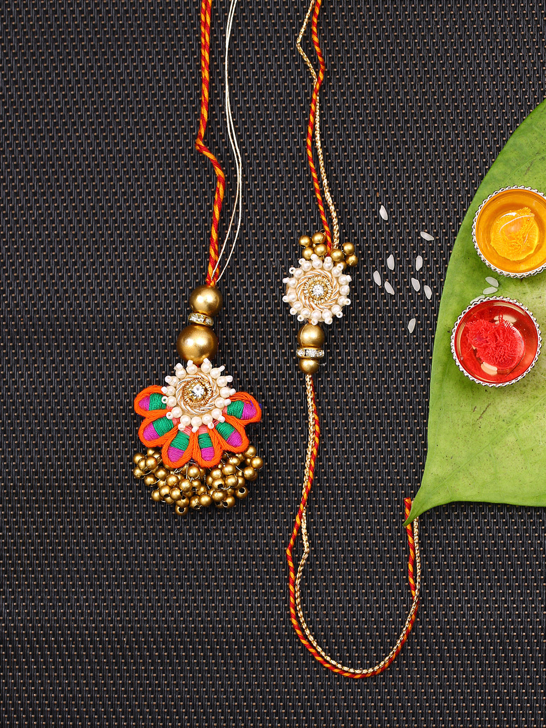 Beautiful White Flower Design for Bhaiya and Multicolor Lumba for Bhabhi - Default Title (RP2155)