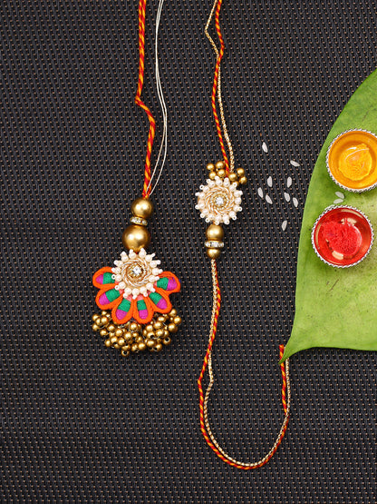 Beautiful White Flower Design for Bhaiya and Multicolor Lumba for Bhabhi - Default Title (RP2155)