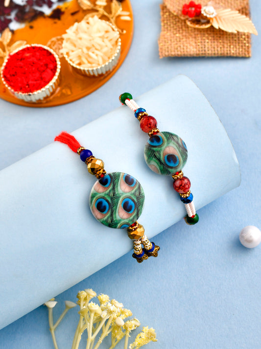 Elegant Mor Pankh Print Bhaiya Bhabhi Rakhi Set - Only Rakhi (RP2171_J23)