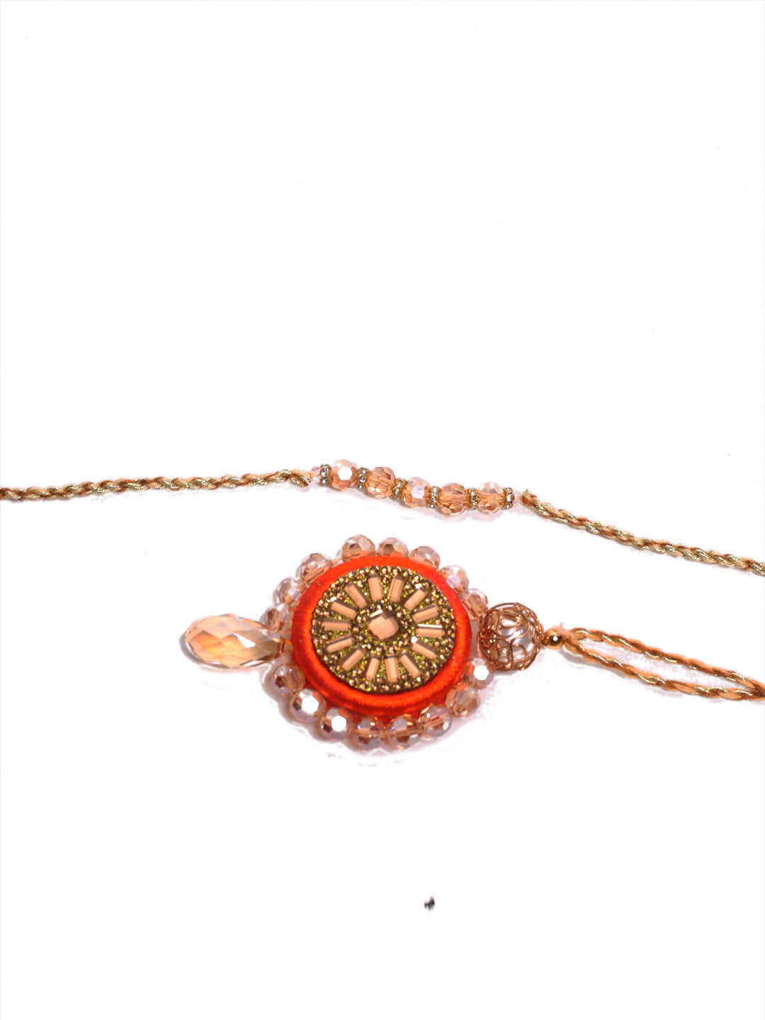 Beaded Golden And Orange Bhaiya Bhabhi Rakhi - Default Title (RP2172)