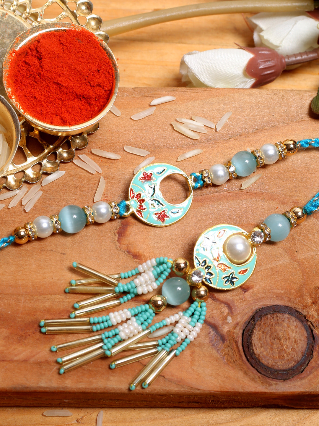 Light Blue Embellished Bhaiya Bhabhi Rakhi - Default Title (RP2174)