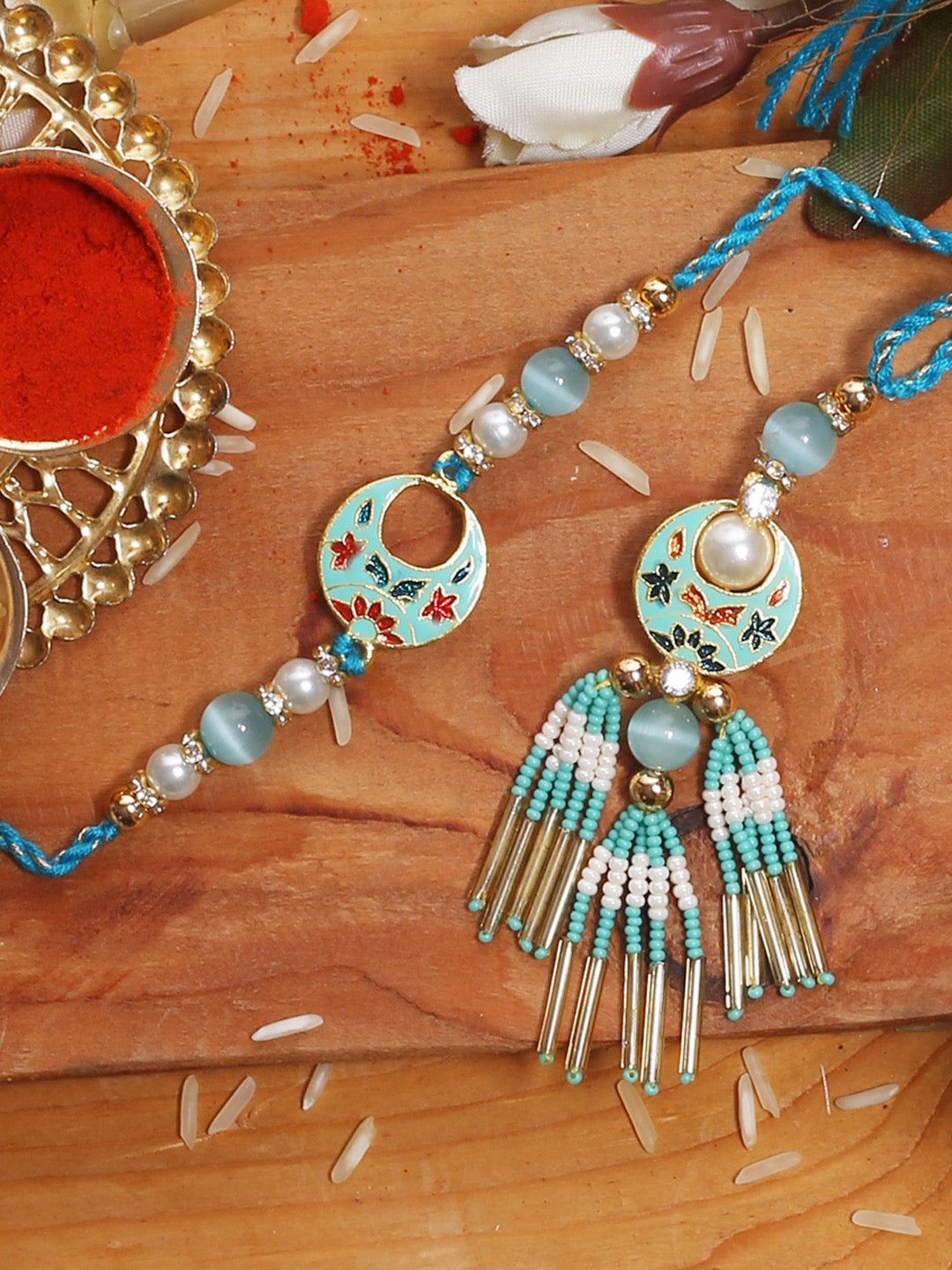 Light Blue Embellished Bhaiya Bhabhi Rakhi - Default Title (RP2174)