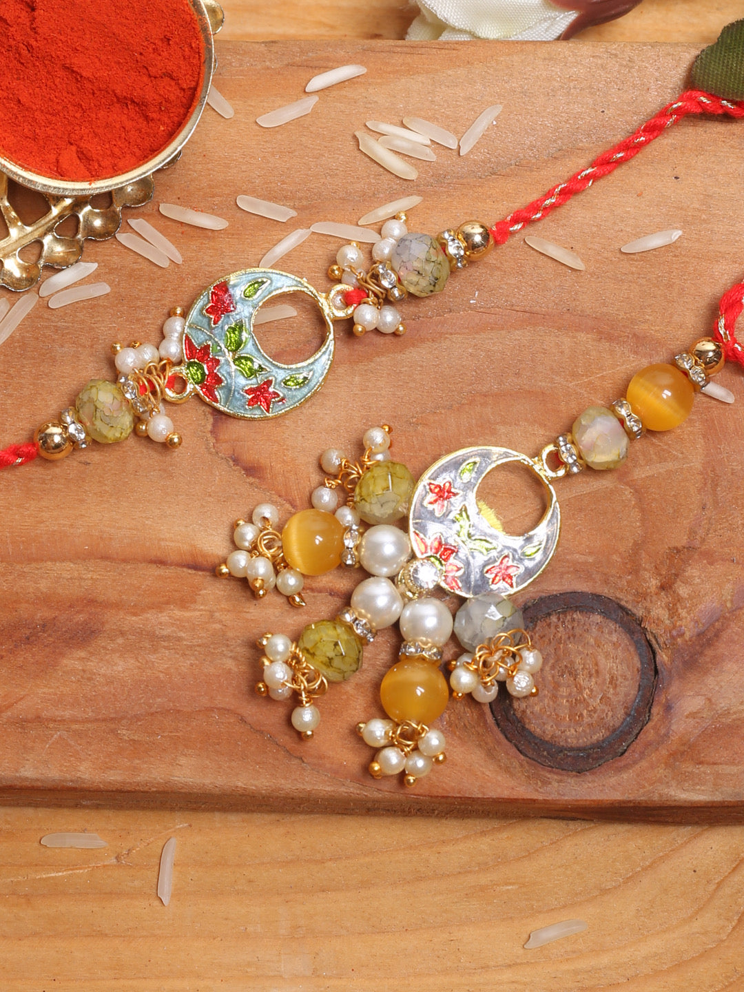 Contrast Floral Embellished Bhaiya Bhabhi Ralhi Set - Default Title (RP2176)