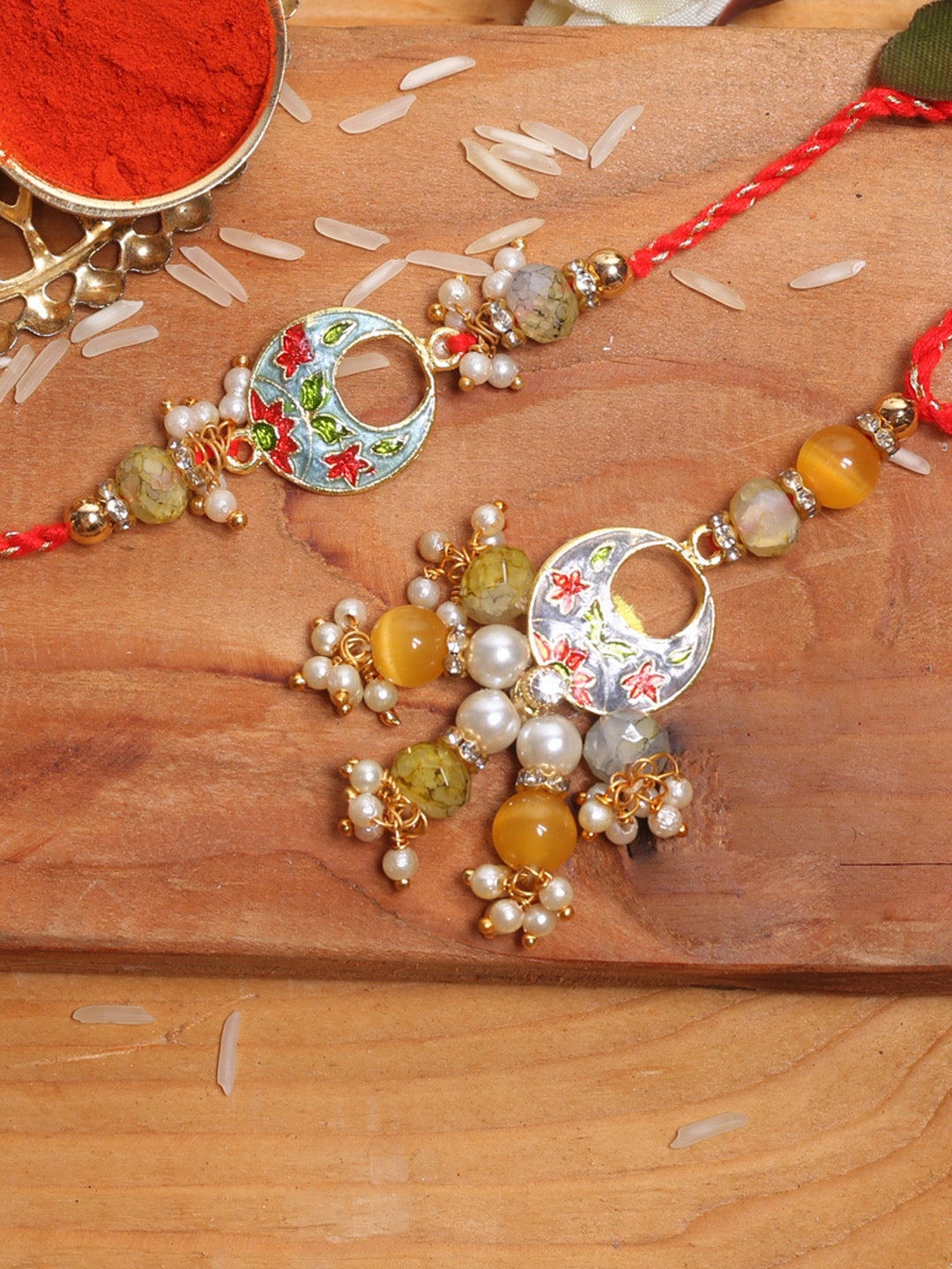 Contrast Floral Embellished Bhaiya Bhabhi Ralhi Set - Default Title (RP2176)