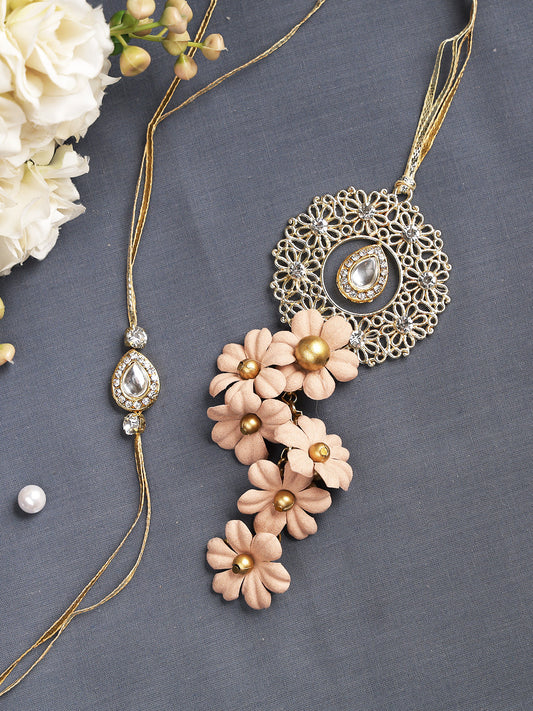 Beautiful Floral Bhaiya Bhabhi Rakhi Set with Kundan Meena Work - Only Rakhi (RP22403)