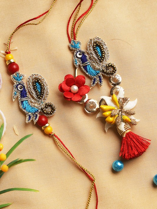 Peacock Threadwork Traditional Bhaiya Bhabhi Rakhi Set - Only Rakhi (RP22406)