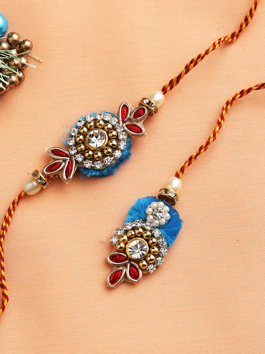 Traditional Diamonds and Beads Embellished Bhaiya Bhabhi Rakhi Set - Only Rakhi (RP22410)